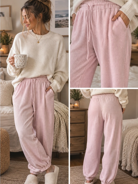 Hollister Pants - NWT Hollister Light Pink Super Soft Waffle Knit Drawstring Joggers - Size M